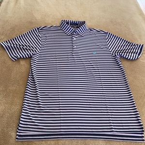 Southern Marsh Men’s large polo in navy, panel pink and white stripes.